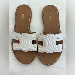 Celine Triomphe Mule White Size 37
